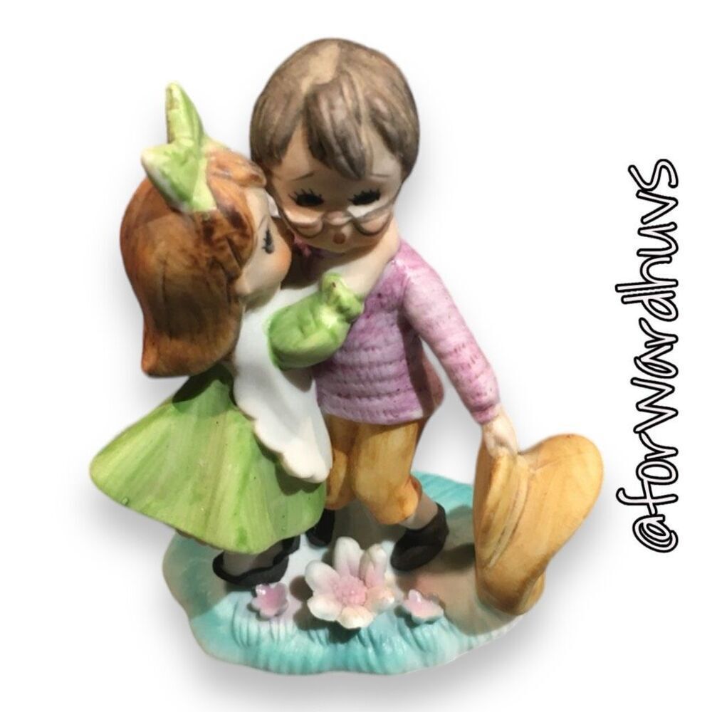Vintage Lefton Porcelain Figurine - Girl Kissing Surprised Boy